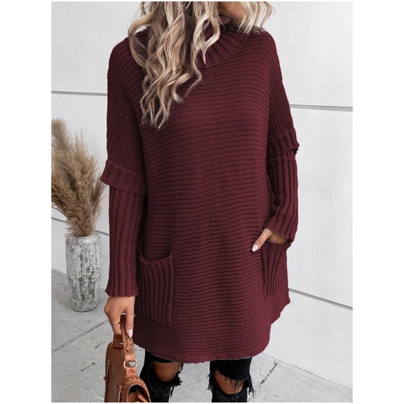 Dresses & Skirts - 012 Cozy Cable Knit Pocket Oversized Sweater Top
